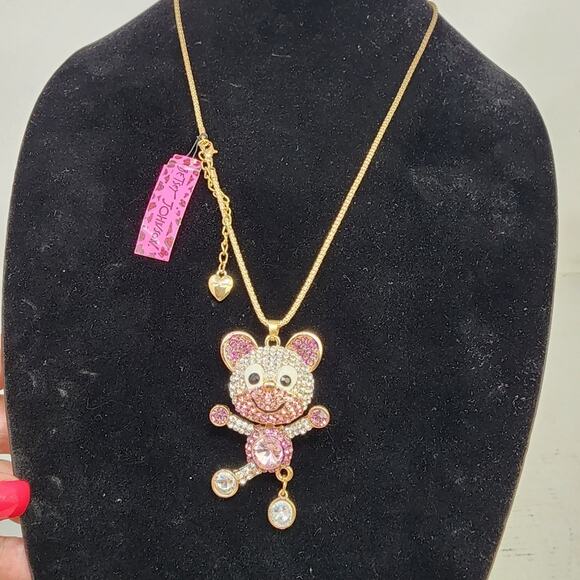 One Legged Pink Crystals Bear Rhinestones Pendant Necklace 2.5 inche Pendant NWT - Picture 6 of 6